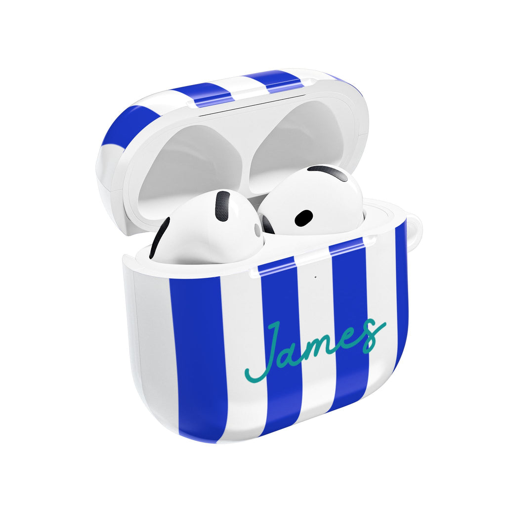 Blue Striped AirPods Case with Personalized Name