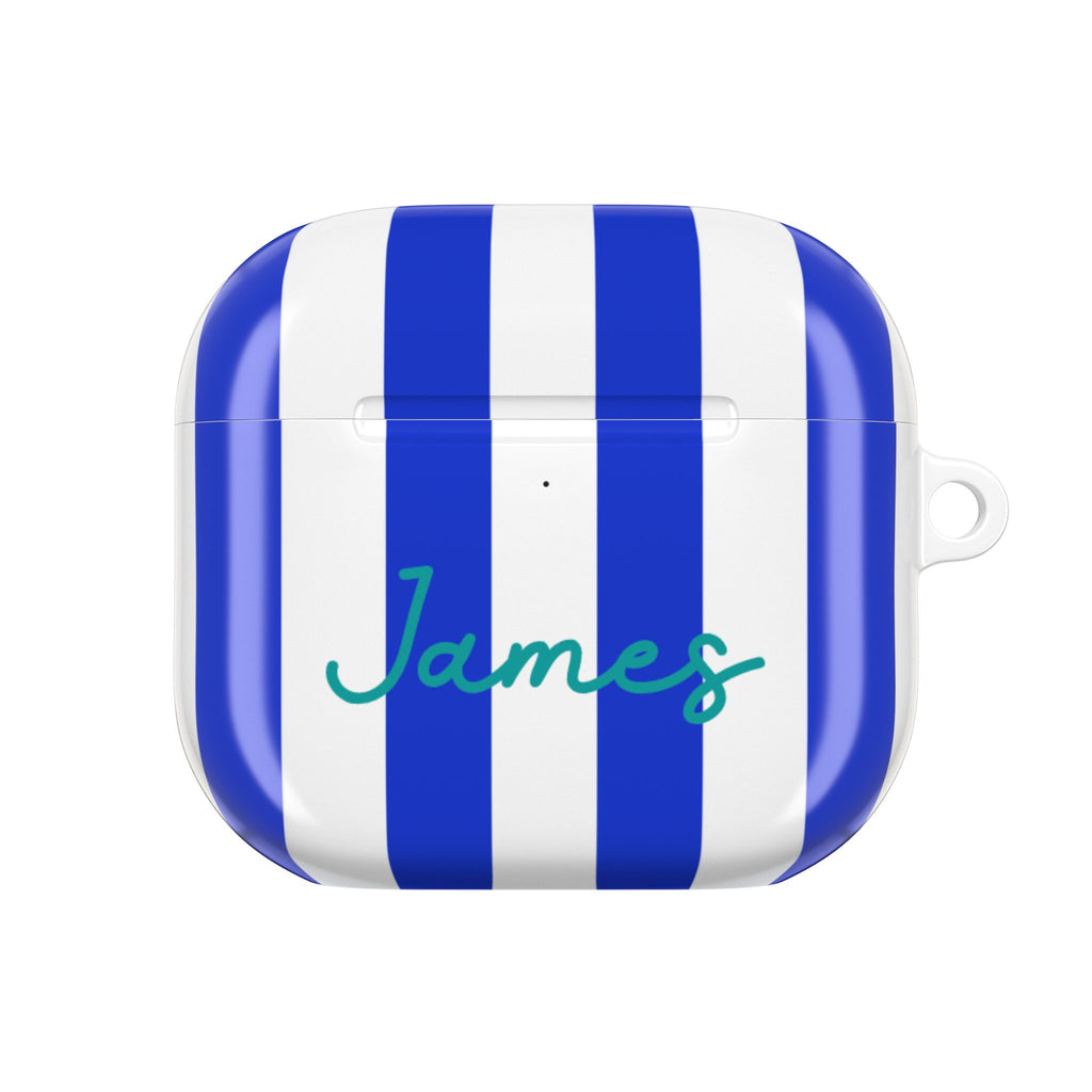 Blue Striped AirPods Case with Personalized Name