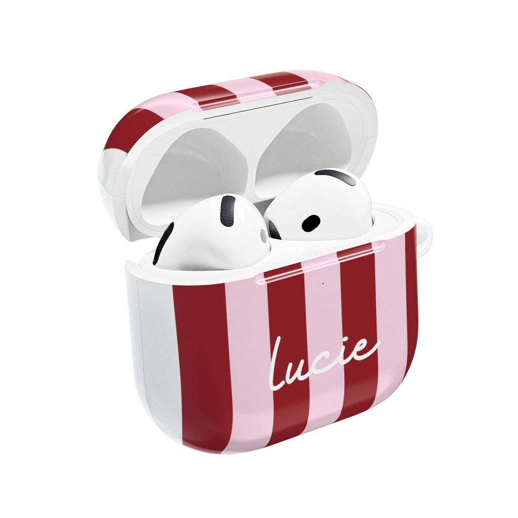 Red Striped AirPods Case with Personalized Name