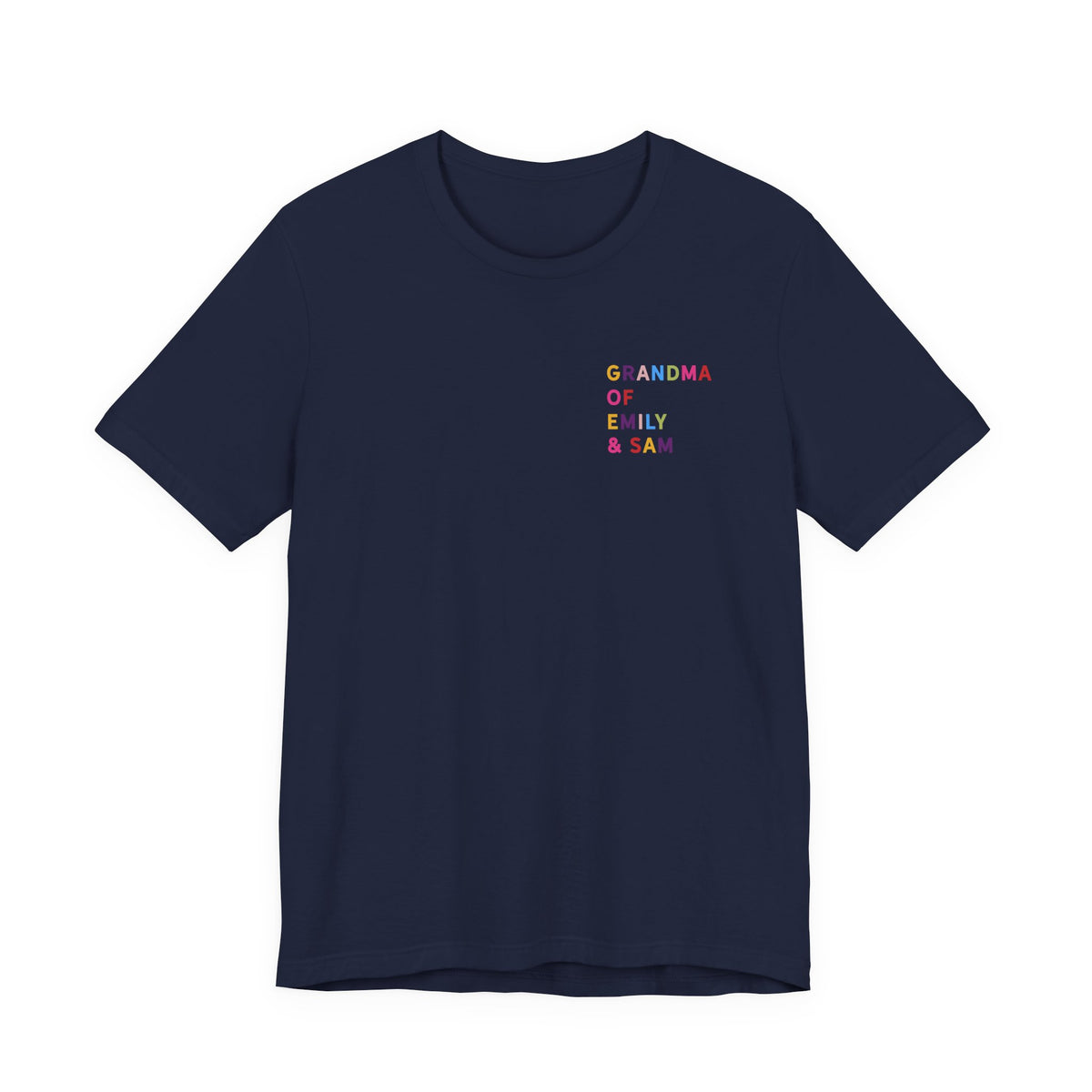 Camisa de la abuela con los nombres de los nietos multicolores