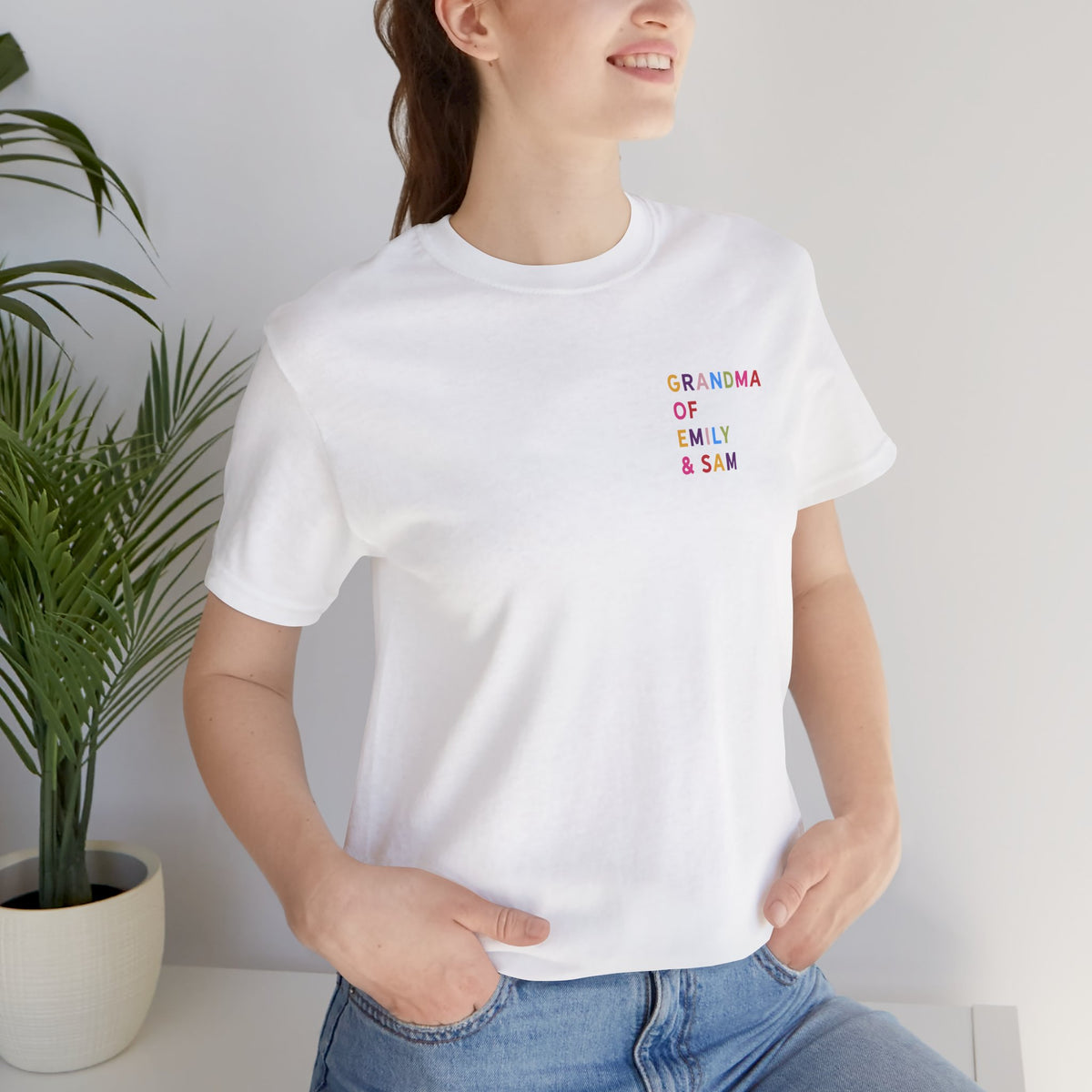 Camisa de la abuela con los nombres de los nietos multicolores