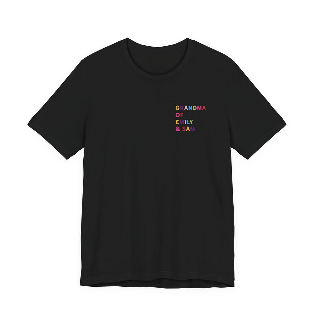 Camisa de la abuela con los nombres de los nietos multicolores