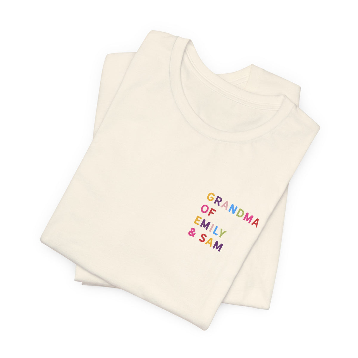 Camisa de la abuela con los nombres de los nietos multicolores