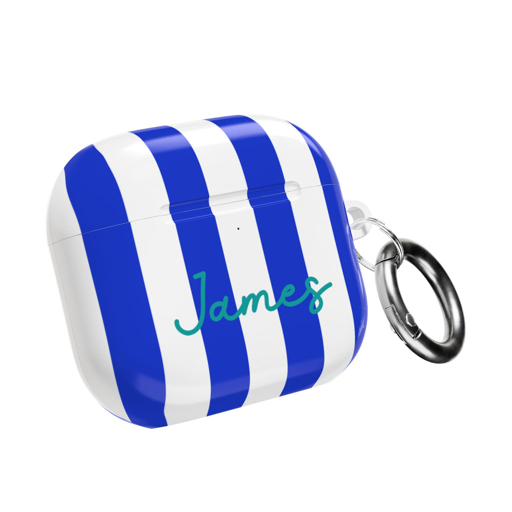Blue Striped AirPods Case with Personalized Name